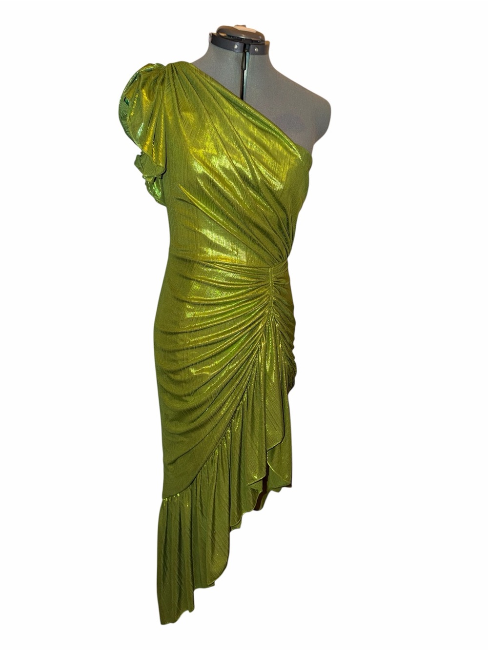 Ieena for Mac Duggal asymmetrical green cocktail dress one shoulder sz 2